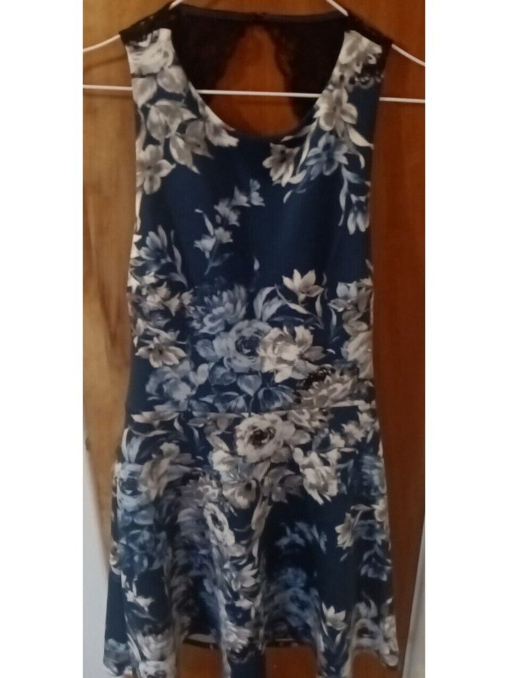 Speechless Womens Juniors Dress Sz 7 Blue White Floral Sleeveless Lace Shoulders